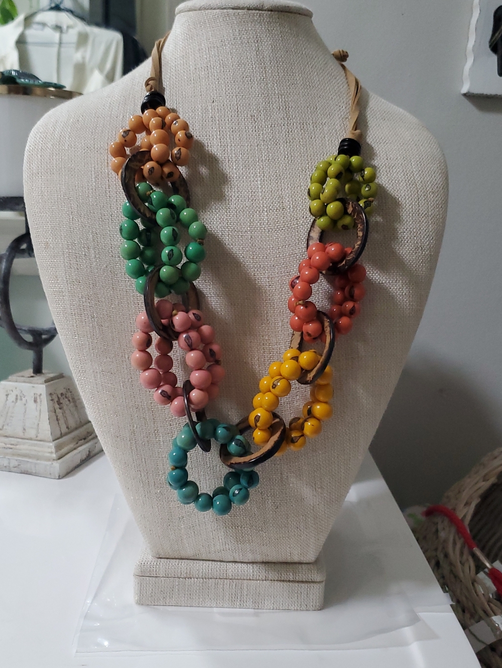 Multicolor Beaded Statement Necklace - Colorful Loop Design